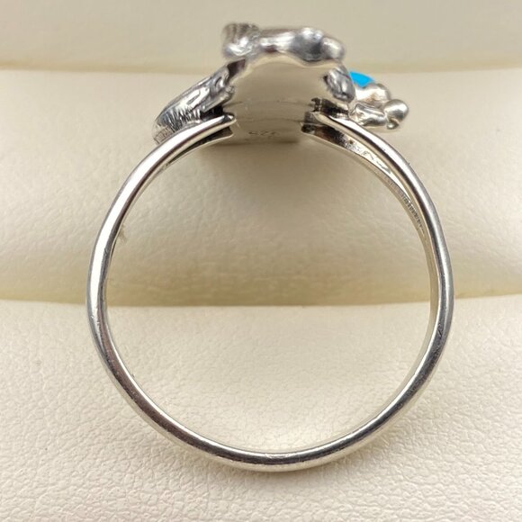 RARE Vtg Running Bear Trading Gallop Turquoise Sterling Silver Wolf Ring Sz 9.5 - Picture 13 of 16